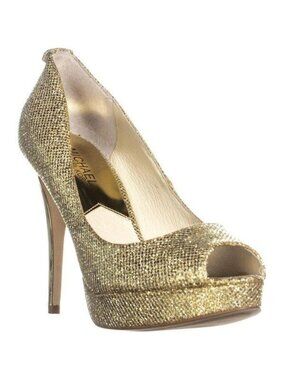 Michael Kors Platform Pumps Gold Shimmer 8.5
